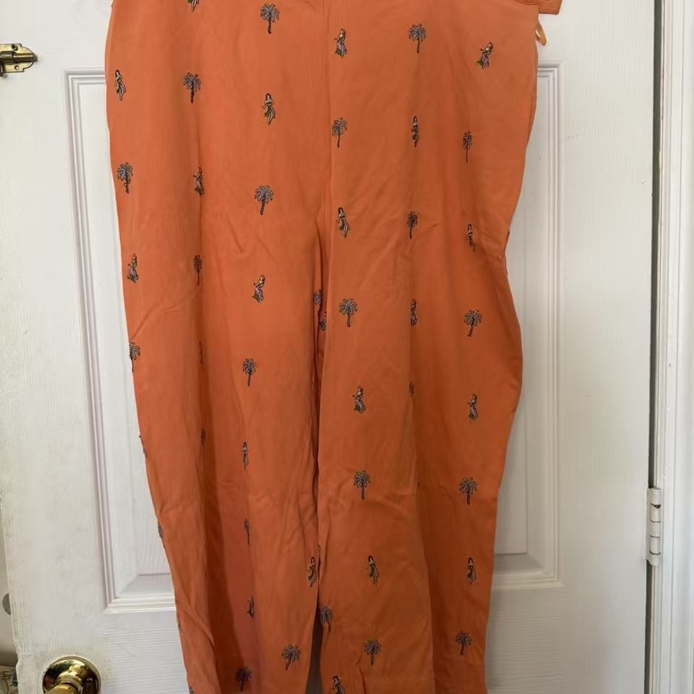 Orange palm tree print silk pants - size 14